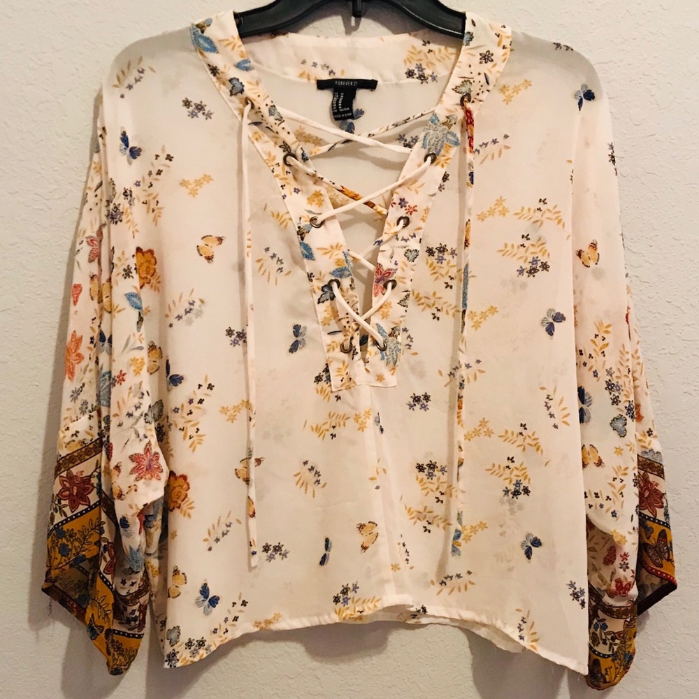 Sheer White Floral Print Top